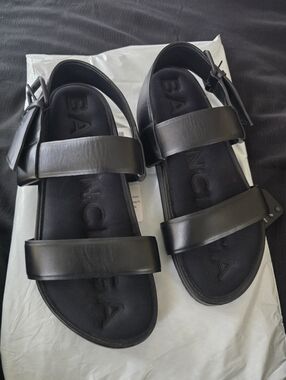 Balenciaga Black Leather Double-Strap Buckle Sandals